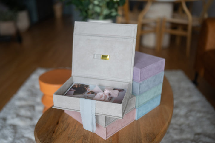 Wildlederboxen für Fotos 15x23cm (vegan)