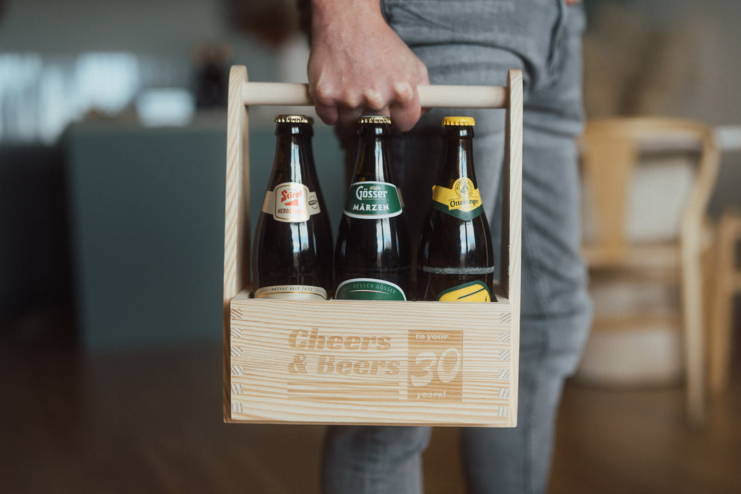 Individueller 6er Bierträger aus Holz – Perfekt als Geschenk & Transport